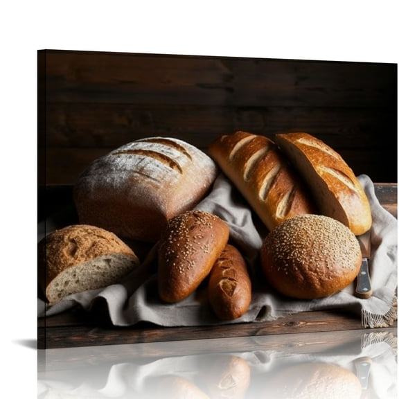 COMIO Kitchen Canvas Wall Art Bread Picture Dining Room Canvas Painting for Home Wall Decor, Delicious Bread Food Framed Artwork for Kitchen Restaurant Decoration Ready to Hang