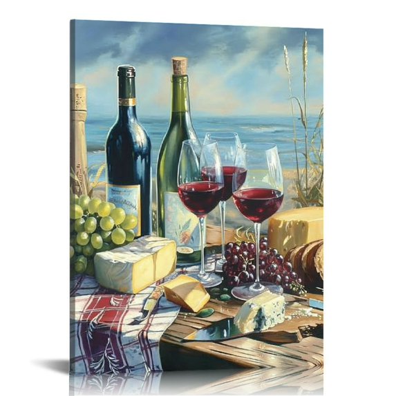 COMIO Kitchen Canvas Wall Art Vintage Red Wine Bottle Print Picture for Dining Room and Bar Wall Decoration