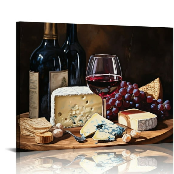 COMIO  Kitchen Canvas Wall Art Vintage Red Wine Bottle Print Picture for Dining Room and Bar Wall Decoration