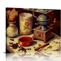 COMIO Kitchen Decor Coffee Wall Art Vintage Coffee Poster Canvas Print Retro Brown Coffee Pictures for Dining Room Restaurant Bar Wall Decoration Modern Home Artwork