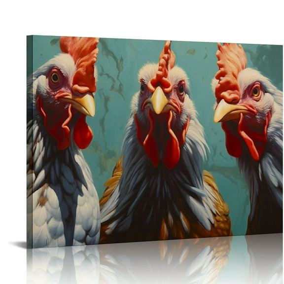 COMIO Kitchen Rooster Canvas Wall Art Farm Chicken Pictures Prints Country Vintage Animal Artwork Farmhouse Decor Framed