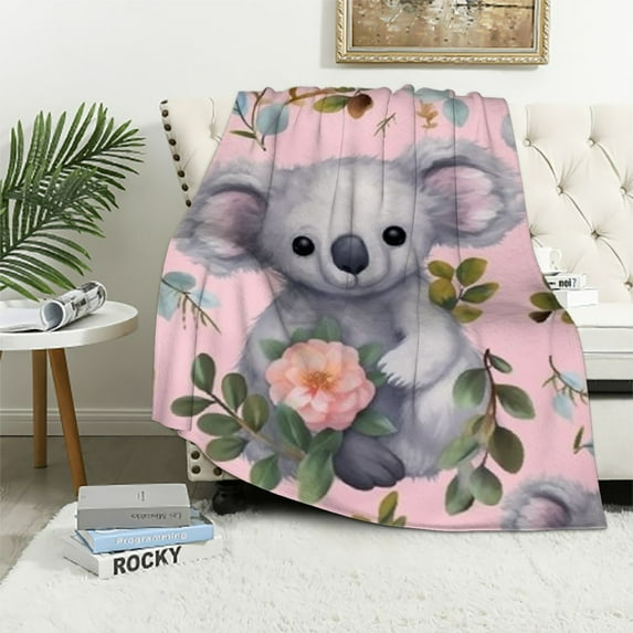 COMIO Koala Blanket Gifts - Cute Throw Blanket for Women & Girls - Pink Soft Fuzzy Plush Blankets for Couch, Sofa