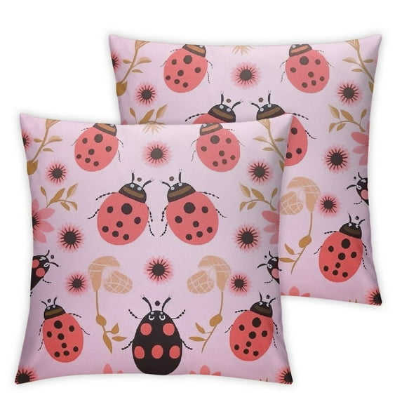 COMIO Ladybird Print Pillow Cases Cushion Covers Set of 2 Pink Floral Decor Pillow Cases Cushion Covers Pastel Print Throw Pillow Covers Flowers Pattern Decorative Throw Pillowcases for Kids