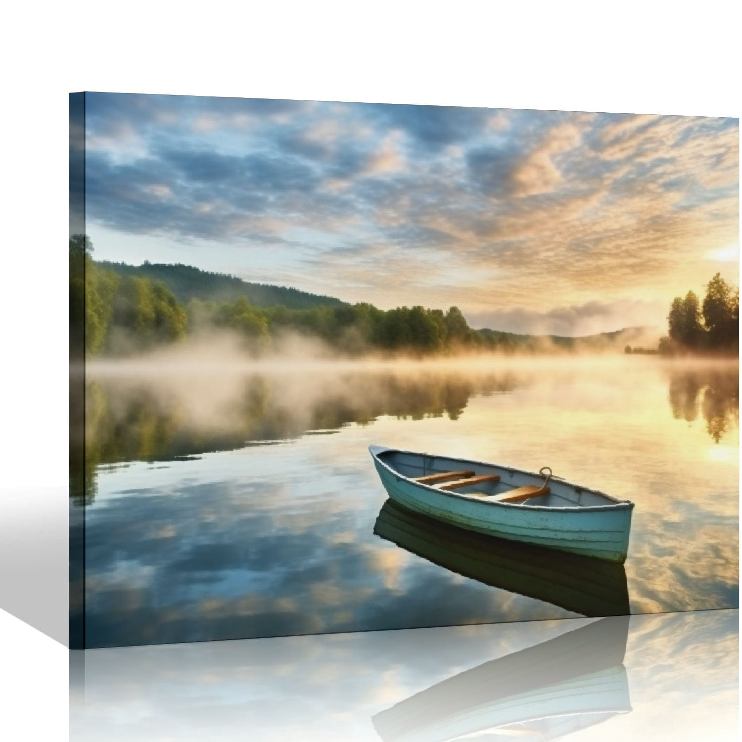 COMIO Lake Boat Canvas Wall Art: Modern Nature Landscape Picture ...