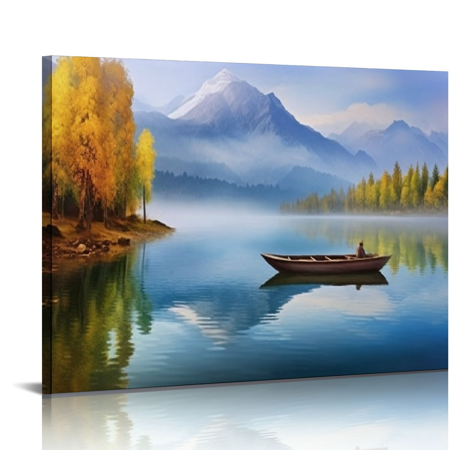 COMIO Lake Canvas Wall Art Blue Mountain Sky Nature Landscape Boat ...
