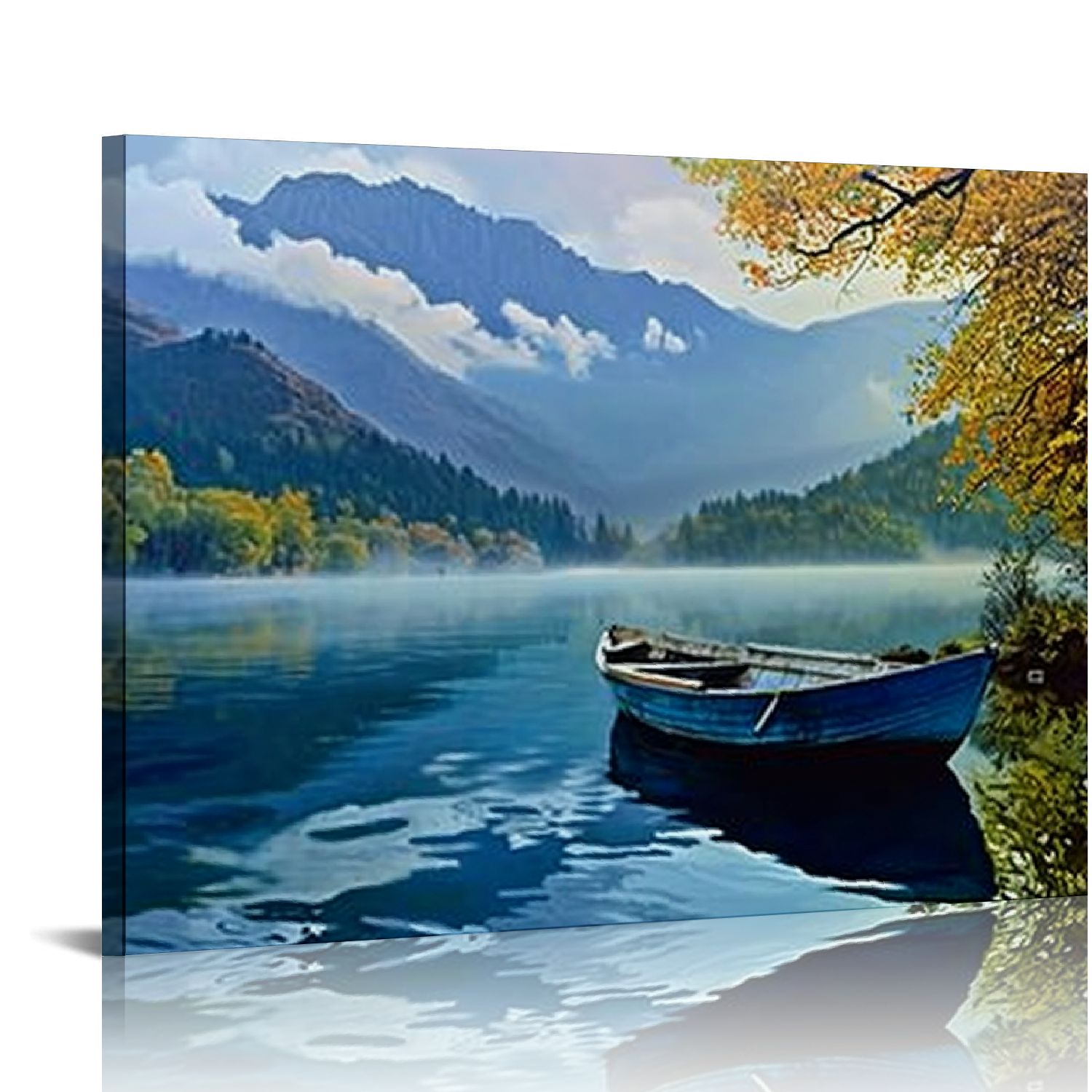 COMIO Lake Canvas Wall Art Blue Mountain Sky Nature Landscape Boat ...