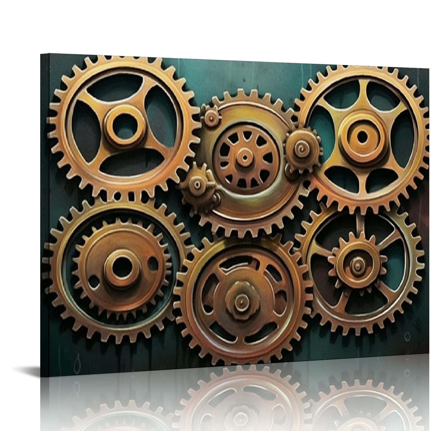 COMIO Large Abstract Gear Wheel Canvas Wall Art Industrial Steampunk ...