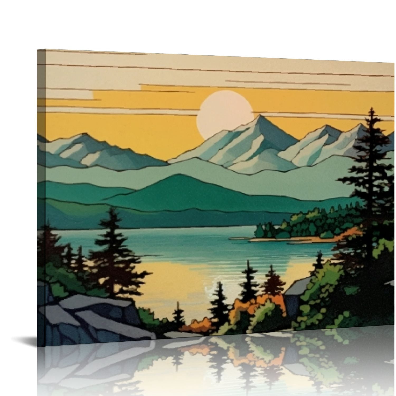 COMIO Large Abstract Mountain Canvas Wall Art, Nature Landscape Emerald ...