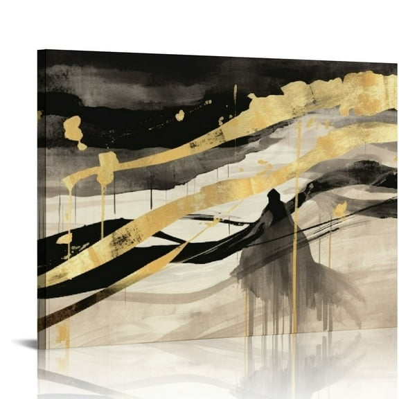 COMIO  Large Abstract Wall Art Black and White Canvas Print Home Decor Abstract Gold Picture for Living Room Bedroom Wall Decoration