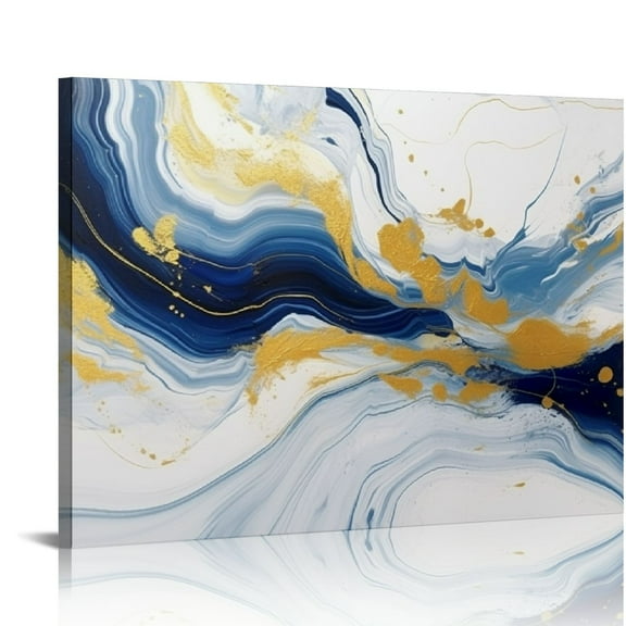 COMIO Large Abstract Wall Art Modern Blue Golden Grey Abstract Picture Large Canvas Prints for Living Room Bedroom