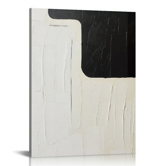 COMIO Large Black and White Canvas Wall Art 30x45 Inches Handmade Minimalism Abstract Wall Paintings Vertical Textured Artwork Modern Contemporary Art for Home Decorations Ready to Hang
