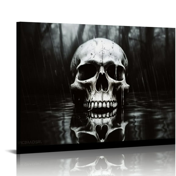 COMIO  Large Black and White Skull Canvas Wall Art Abstract Halloween Day of Dead Skeleton Picture Print on Canvas Stretched and Framed for Home Bedroom Decor Ready to Hang