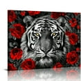 thumbnail image 1 of COMIO  Large Black and White Tiger Canvas Wall Art Animal Wildlife Cool Tiger in Burgundy Red Flowers Painting Prints Gallery Wrap Artwork for Living Room Bedroom Home Office (Red), 1 of 5