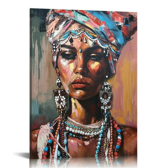 COMIO Large Canvas Prints Wall Art, African American Black Girl Paintings, Painted Colorful Modern Indian Women Pictures for Bedroom, Living Room