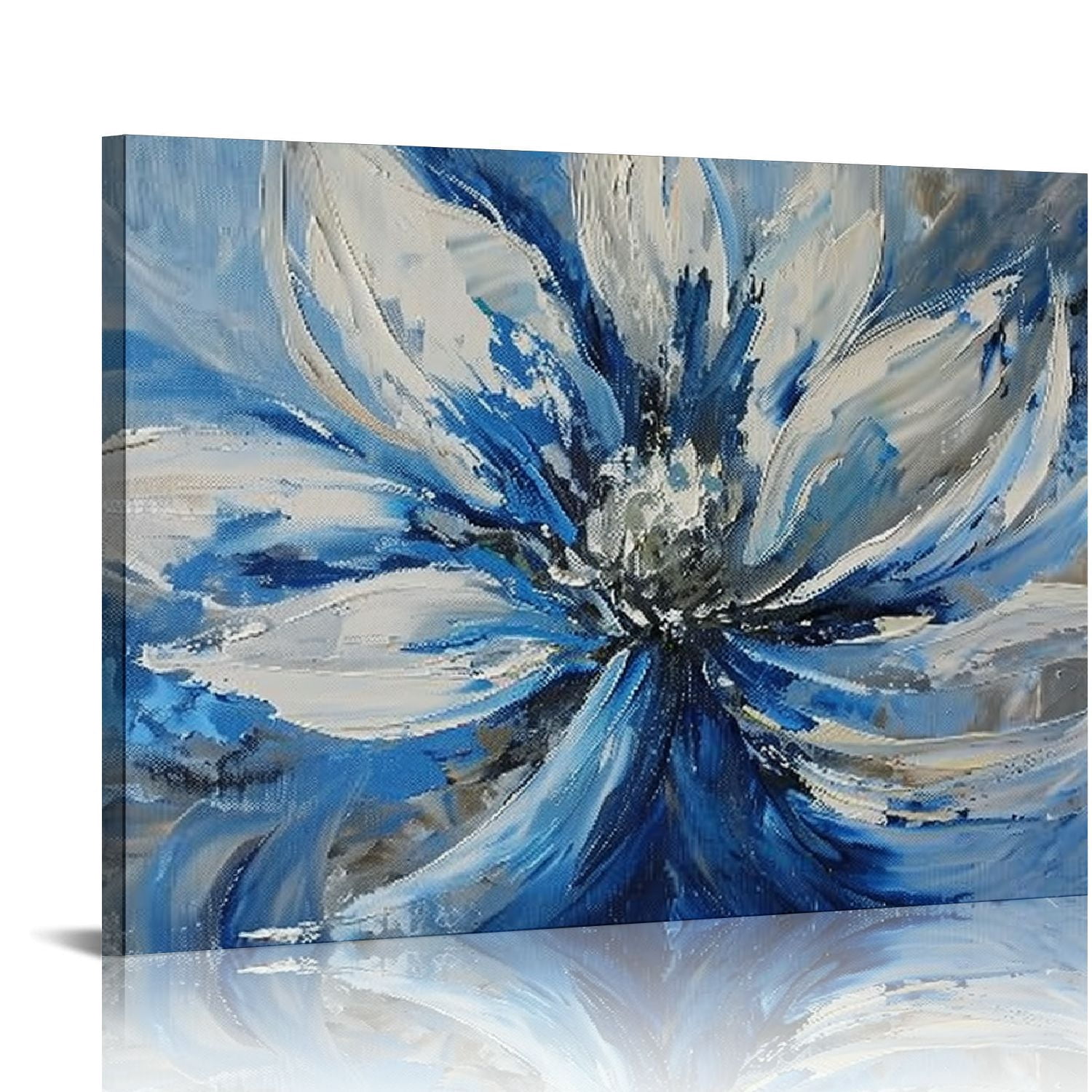 COMIO Large Flower Canvas Wall Art for Living Room Large White Blue ...
