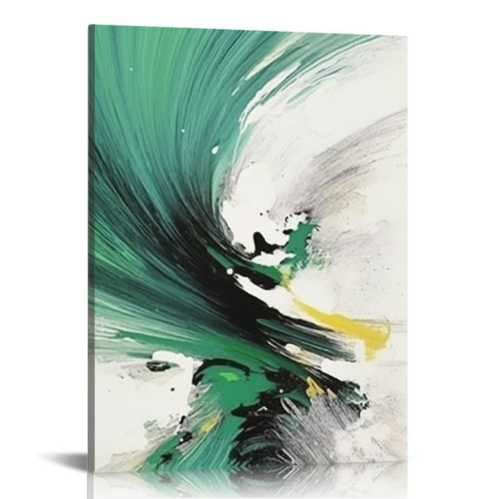 COMIO Large Framed Abstract White Green Canvas Wall Art Modern Line