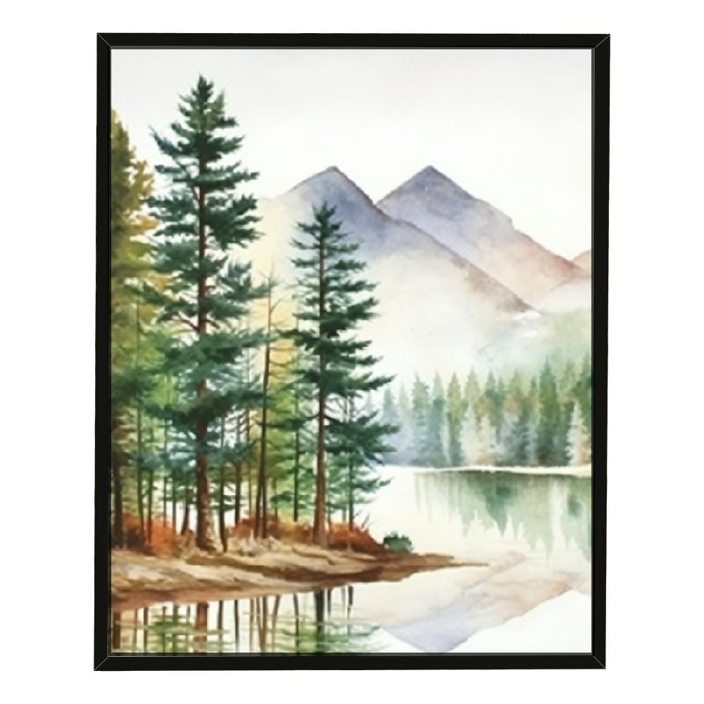 Comio Large Framed Mountain Canvas Wall Art Watercolor Forest Landscape
