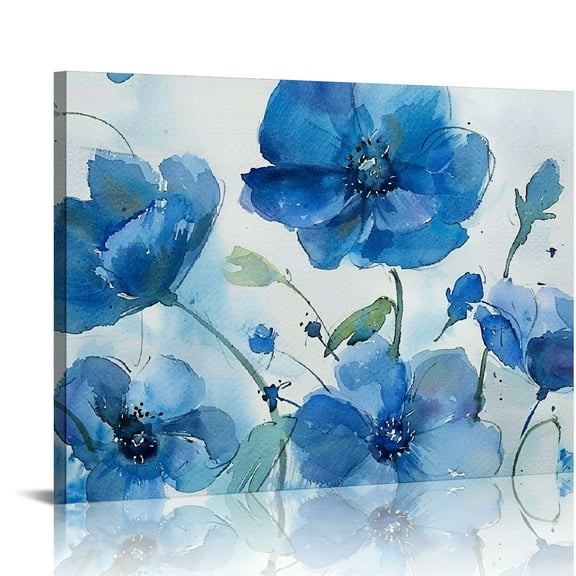 COMIO Large Framed Wall Art Canvas Decor, Blue Flowers Theme Pictures for Bedroom, Wall Decor for Living Room, Wall Art Prints- Wall Art for living room With Soild Wood Dark Framed