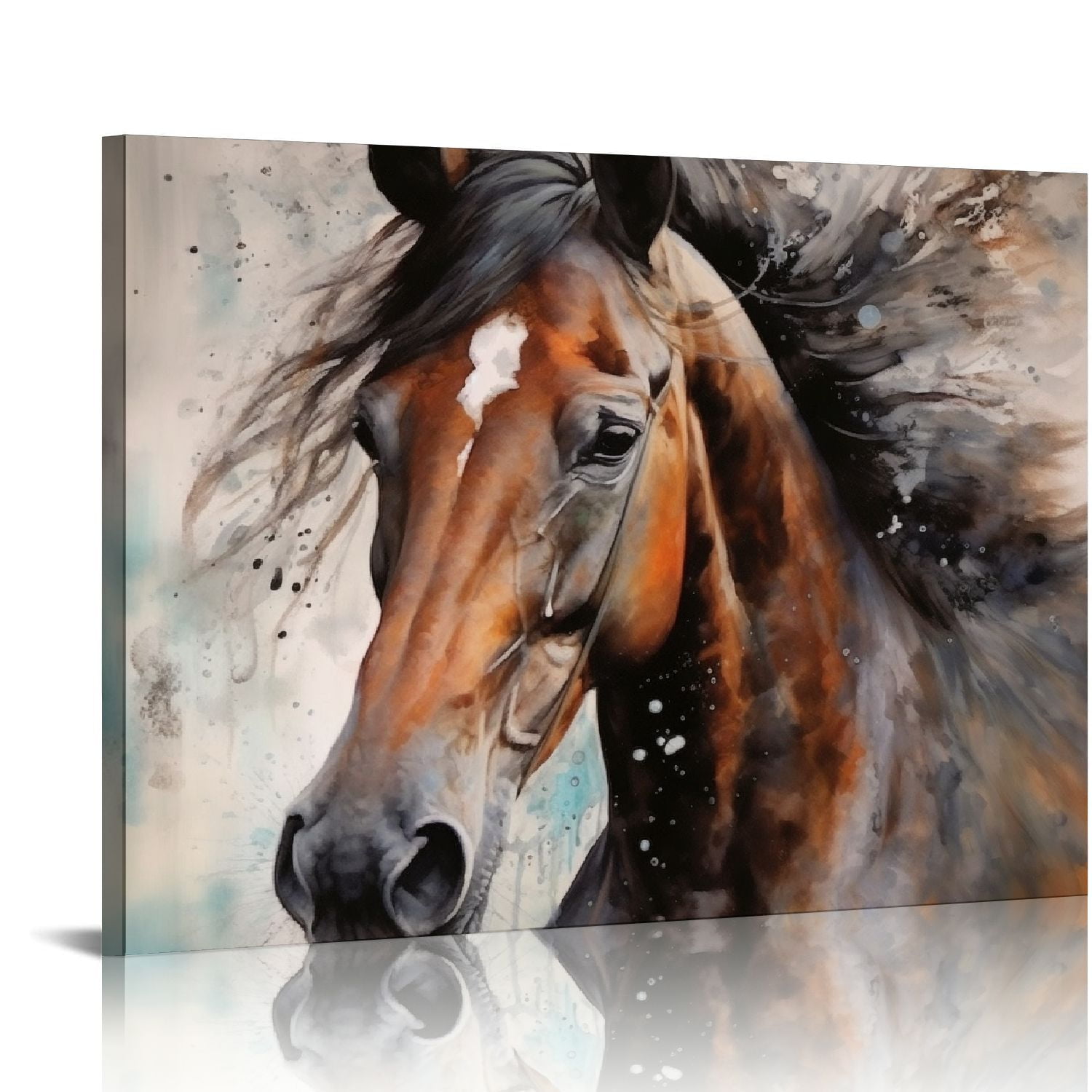 COMIO Large Horse Canvas Wall Art Brown Horse Picture for Wall Decor Rustic Wood Plank Effect