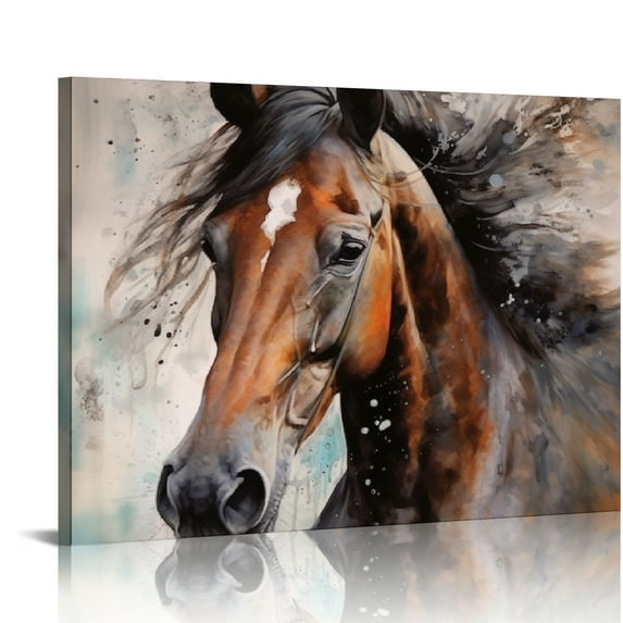COMIO Large Horse Canvas Wall Art - Brown Horse Picture for Wall Decor Rustic Wood Plank Effect Canvas Painting Animal Portrait Canvas Print Artwork for Living Room Bedroom Wall Decoration