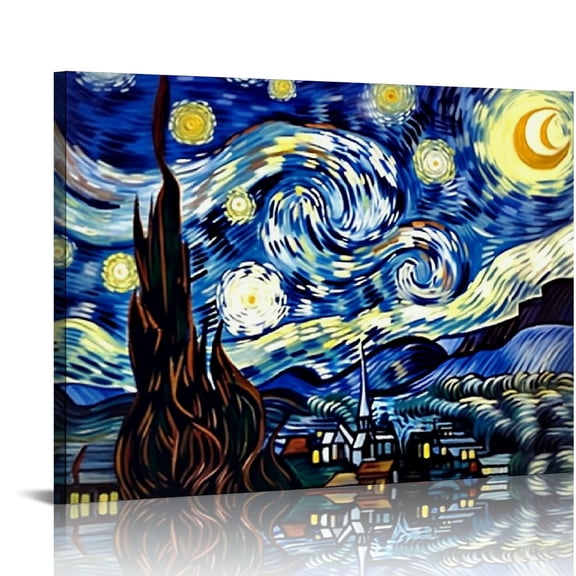 COMIO Large Starry Night by Van Gogh Classical Famous Artwork Modern Canvas Prints Blue Abstract Landscape Pictures Prints on Canvas Wall Art for Living Room Bedroom Decorations 20x16in