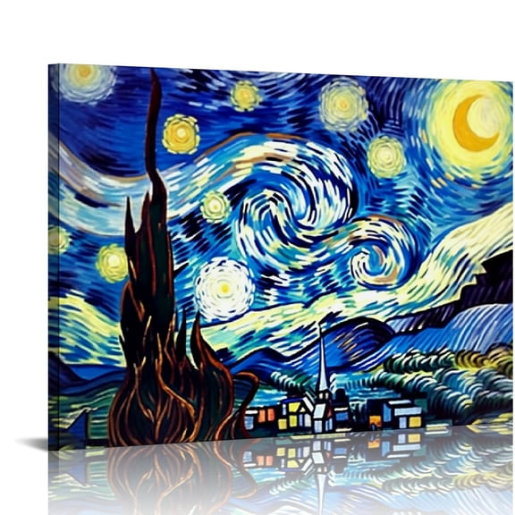 COMIO Large Starry Night by Van Gogh Classical Famous Artwork Modern Canvas Prints Blue Abstract Landscape Pictures Prints on Canvas Wall Art for Living Room Bedroom Home Decorations