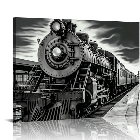 YANMS Large Steam Trains Canvas Wall Art Vintage Black and White Car Pictures Print on Canvas Gallery Wrap Modern Home Art Ready to Hang