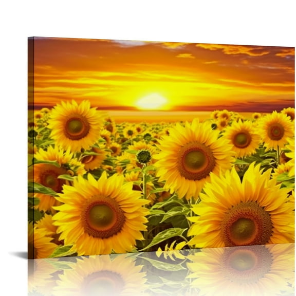 COMIO Large Sunflower Canvas Wall Art Yellow Sunrise Flowers in Field Fall Landscape Picture on Canvas for Home Kitchen Wall Decor Stretched and Framed Ready to Hang