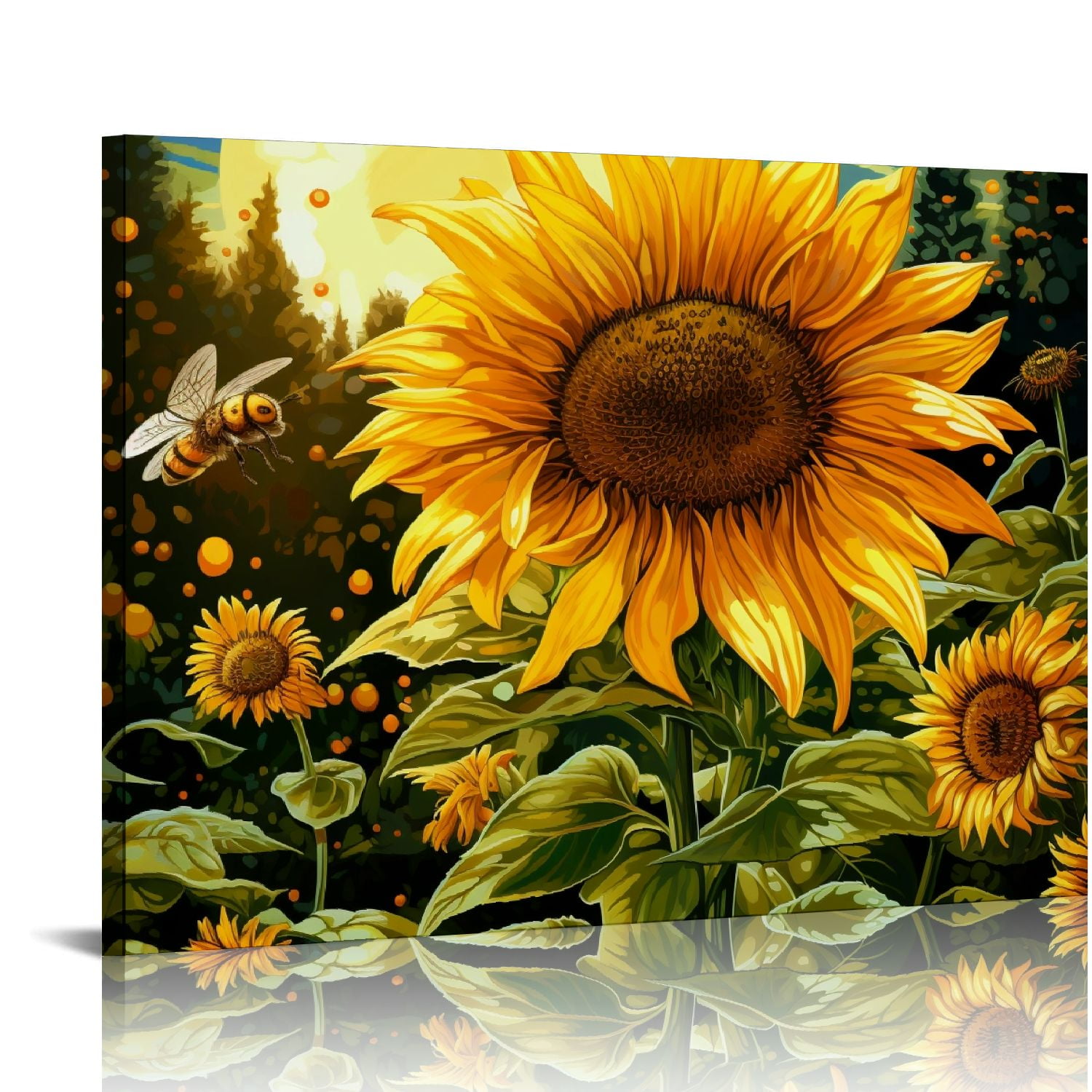 COMIO Large Vintage Sunflower Canvas Wall Art Yellow Flower Still Life ...