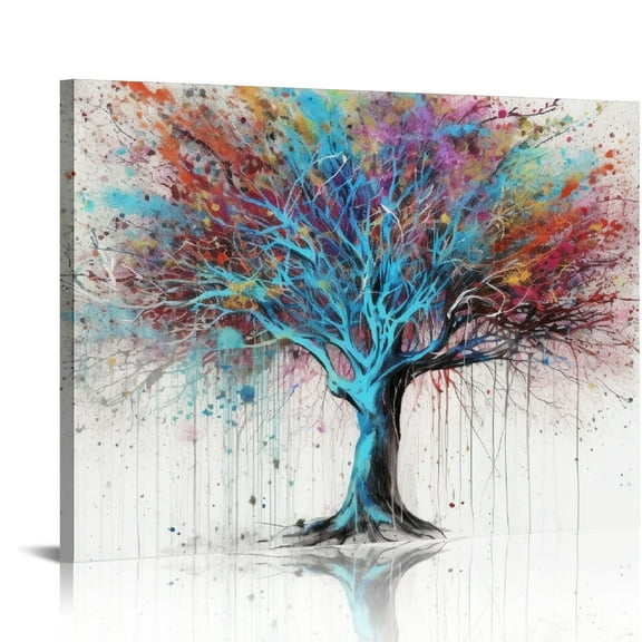 COMIO Large Wall Art for Living Room, Blue Tree Canvas Wall Decor for Bedroom, Graffiti Print Painting, Blue Picture Decoration, Size 20x16in