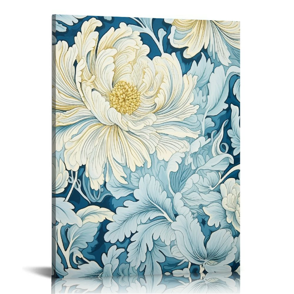 COMIO Large Wooden Framed Canvas Wall Art for Living Room Blue Floral ...