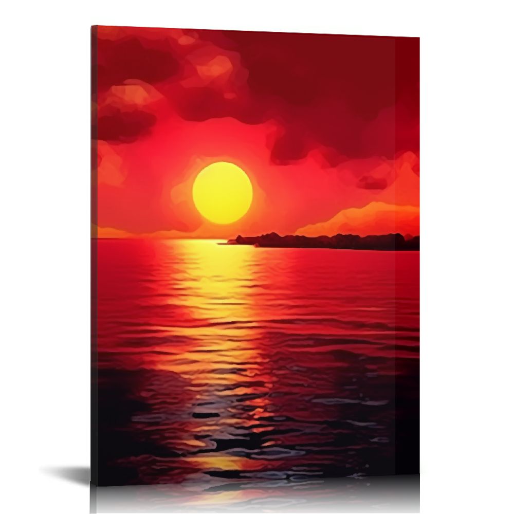 COMIO Large4 Piece Canvas Prints Wall Art Red Sea Pictures Sun