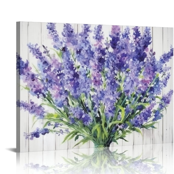 COMIO Lavender Wall Art Blue Flowers Watercolor Painting Canvas Picture for Bathroom Bedroom Wall Decor Modern Blossom Canvas Art for Living Room Office Home Decoration