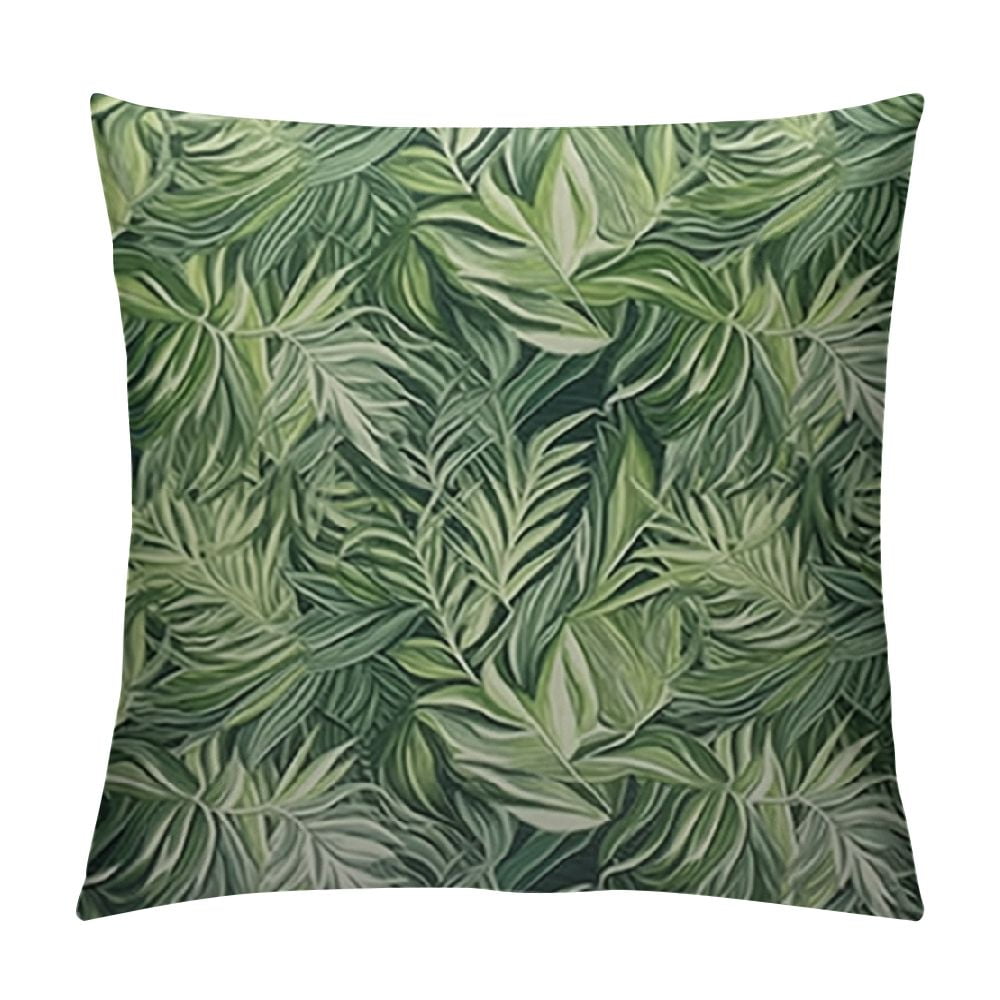 COMIO Leaf Quilted Pillowcover, Watercolor Print Botanical Wild Palm