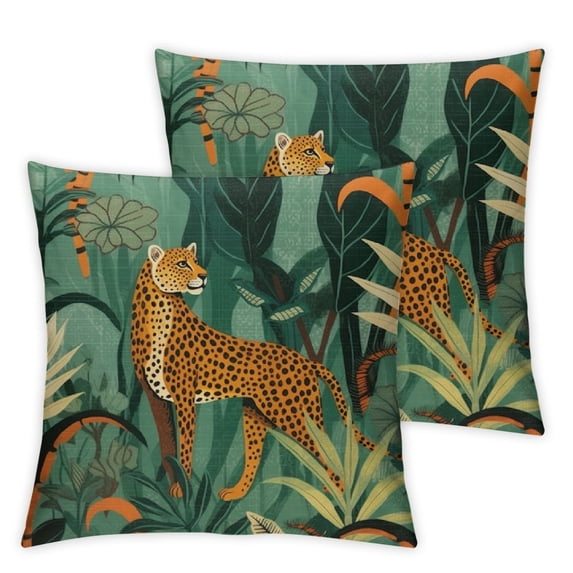 COMIO Leopard Pillow Covers, Cheetah Decorative, Jungle Tropical Leaves Print Throw Pillow Covers, Square Cushion Pillowcases for Sofa Couch Bed, Farmhouse Home Decor 2pc