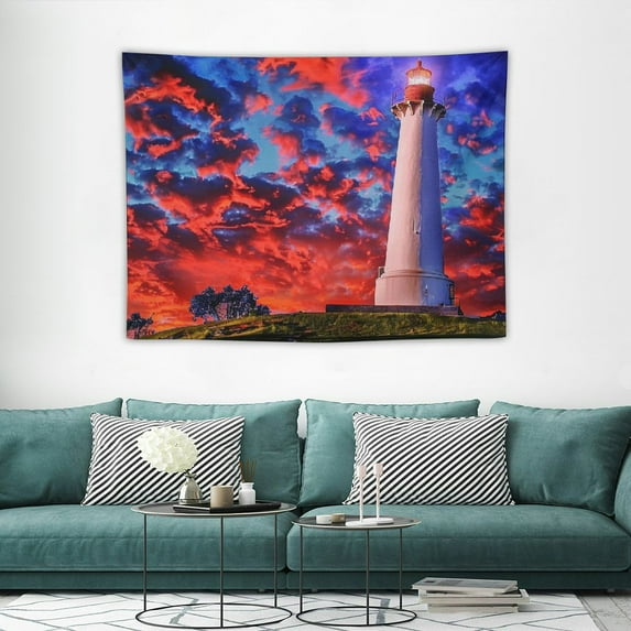 COMIO Lighthouse Decor Room Wall Tapestry Sunset Clouds Street Lamp Tapestry Wall Hanging Trees Stones Natural Landscape Design Soft Wall Tapestries for Dorm Bedroom