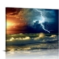 thumbnail image 1 of COMIO  Lightning Seascape Wall Art Stormy Sea Ocean Wave Picture Prints on Canvas Nature Weather Poster Prints for Home Office Artwork Wall Decor, 1 of 4