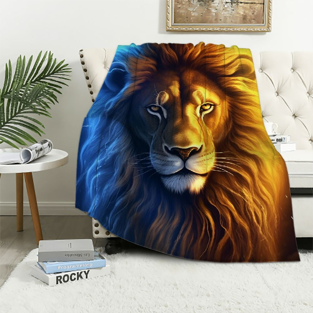 COMIO Lion Blanket Gifts Cool Fire and Ice Lightning Lion Throw Blanket Lion Gifts for Men Women Teens Kids Lion Gifts for Daughter Son Dad