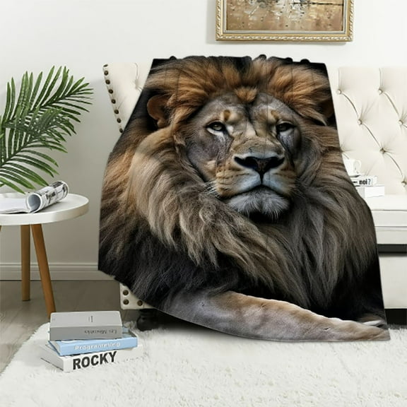 COMIO  Lion Blankets for Adults Animal Throw Blanket for Face Black Home Decorative Living Room Sofa Hug Nap Travel Car Soft Warm Cozy 3D Printed Design Gifts