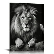COMIO  Lion Canvas Christmas Wall Art Modern Black and White Animal Picture Painting for Home Office Living Room Decor Gallery Canvas Wrapped Ready to Hang