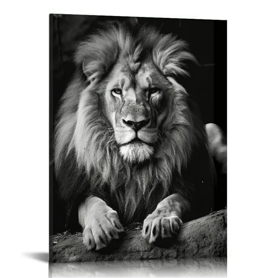 COMIO Lion Canvas Christmas Wall Art Modern Black and White Animal Picture Painting for Home Office Living Room Decor Gallery Canvas Wrapped Ready to Hang