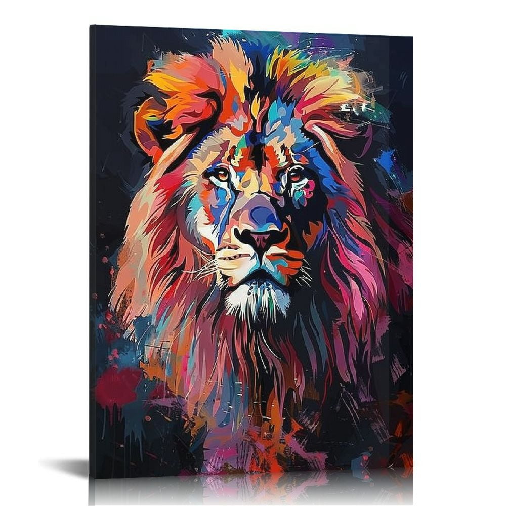 COMIO Lion Canvas Wall Art Framed Wall Decor for Men's Gift Colorful