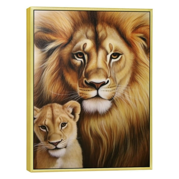 COMIO Lion Family 12x16in / 16x20in Canvas Prints Wall Art with Golden Frame 12x16in