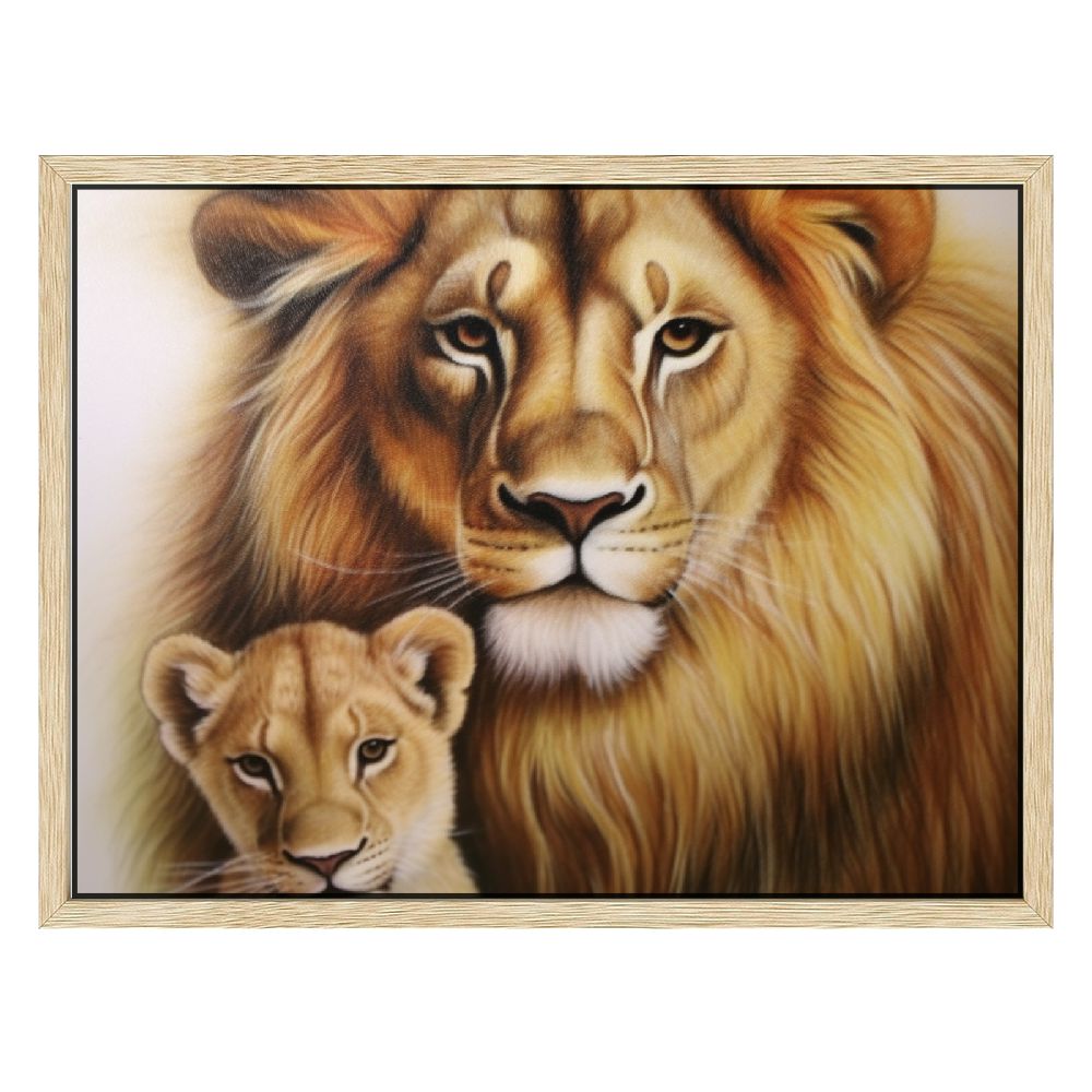 COMIO Lion Family Canvas Print with Wooden Frame, 16x12in / 20x16in ...