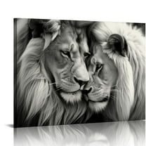 COMIO Lion and Lioness Canvas Wall Art Black and White Animal Couple Wall Decor Painting Male and Female Lion Picture Print Wall Art for Home Bedroom Office Decor