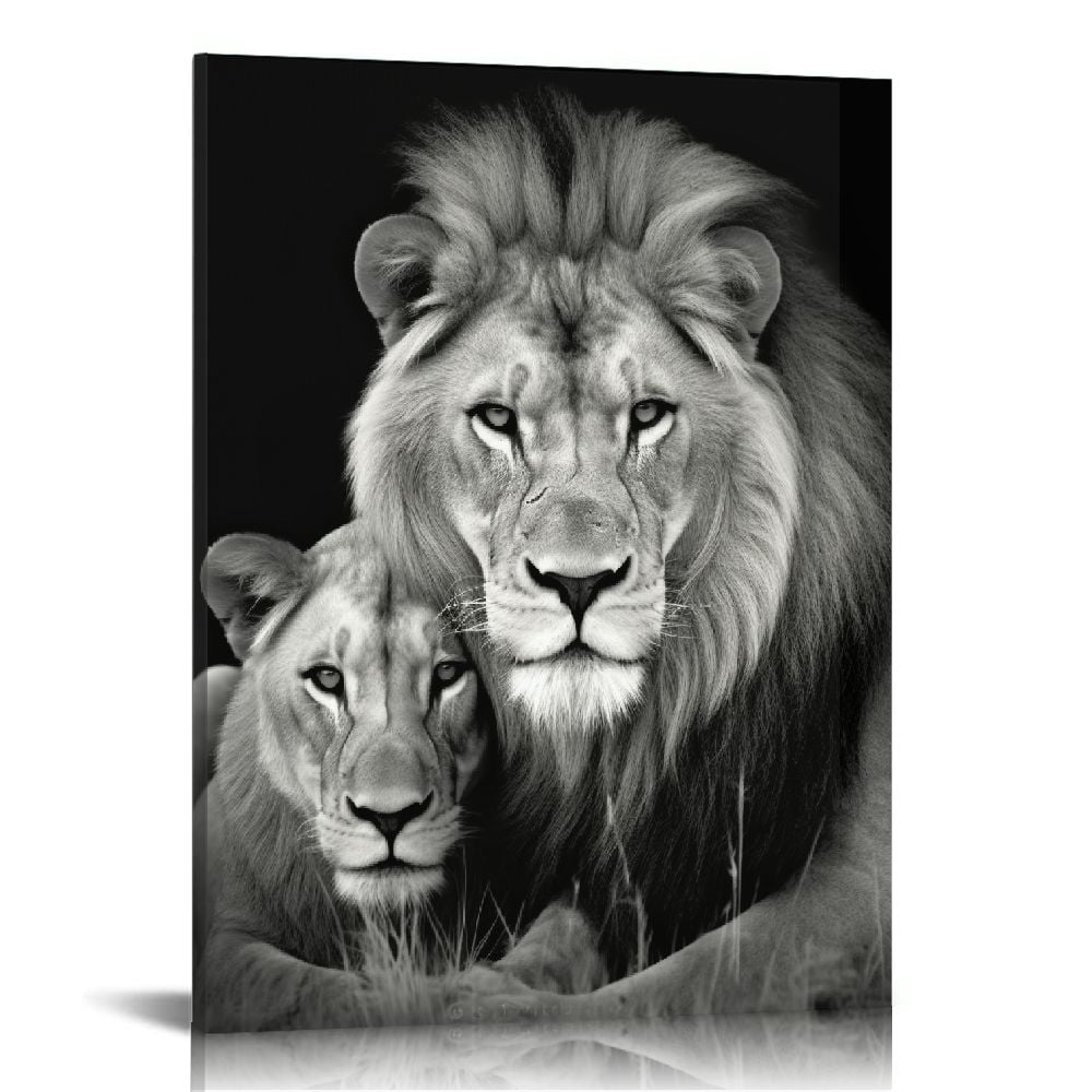 COMIO Lion and Lioness Canvas Wall Art Black and White Animal Pictures