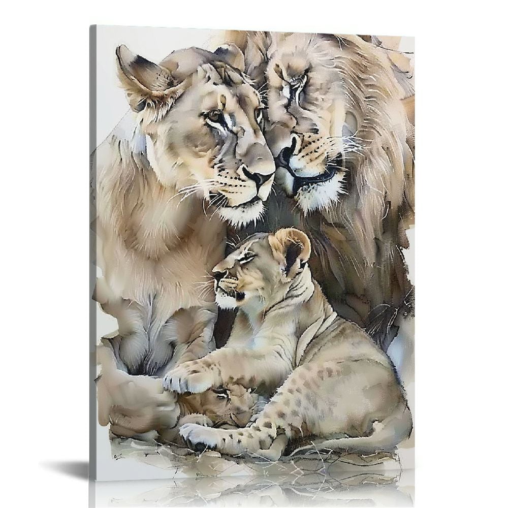 COMIO Lion and Lioness Canvas Wall Art Lion Wall Pictures White Lion
