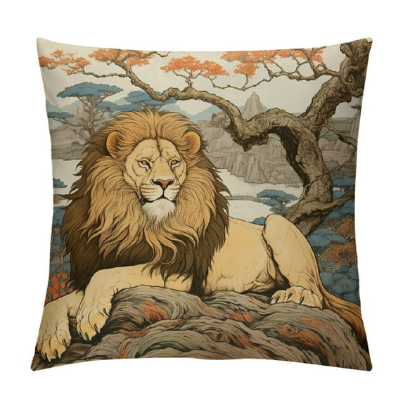 MLJA Lion Pattern Pillow, Unicorn Pillow, Animal Print Pillow Cover, Olive Green Pillow Cover, Decorative Floral Pillow Cover, Pillow, Boho Throw Pillow Cover, Square Pillow Cover
