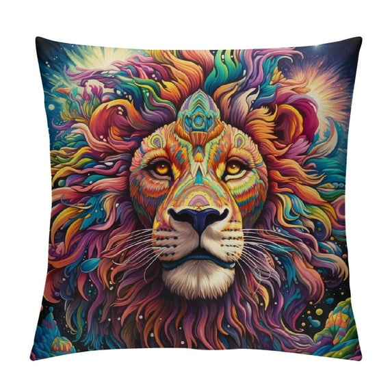 COMIO  Lion Throw Pillow Covers Set of Soft Safari Print Throw Pillowcases for 3D Wild Animal Pattern Pillow Cases Cushion Covers Wildlife Style Decor Colorful Cushion Cases Room Decor