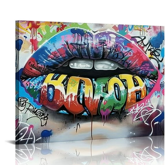 COMIO Lips Graffiti Canvas Wall Art Poster Prints Colorful Picture Artwork Sexy Lips Wall Decor for Bedroom Living Room Office Decoration